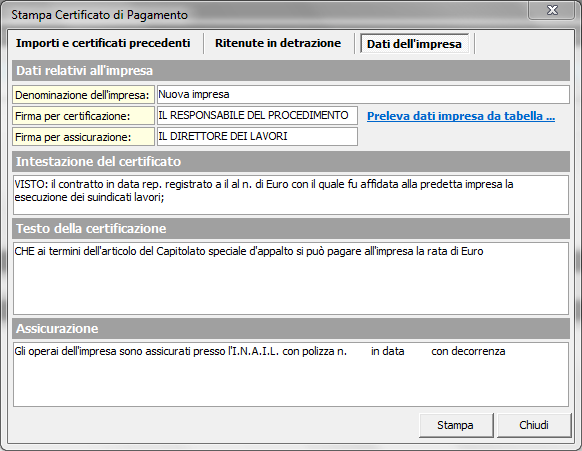 Dati dell'impresa