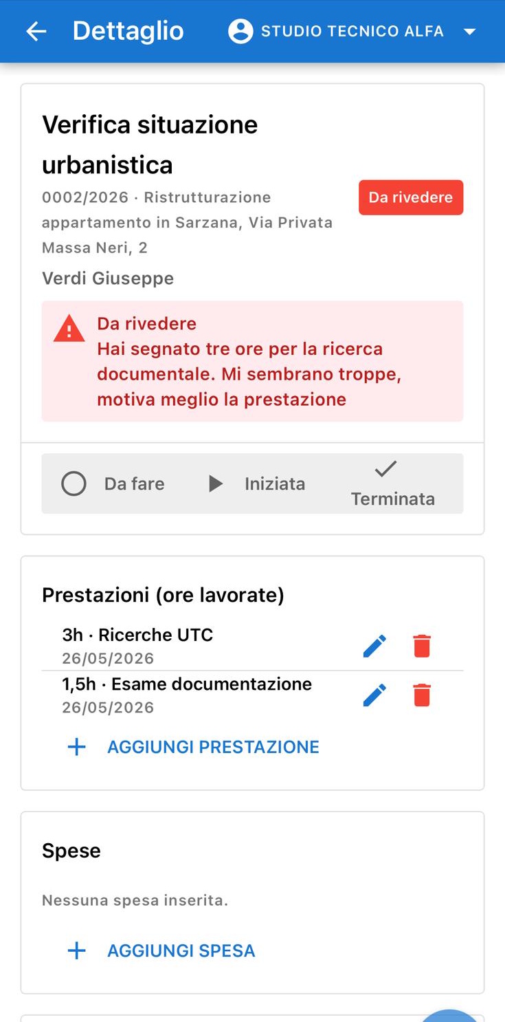 Dettaglio di un'attività Da rivedere con motivo del rifiuto