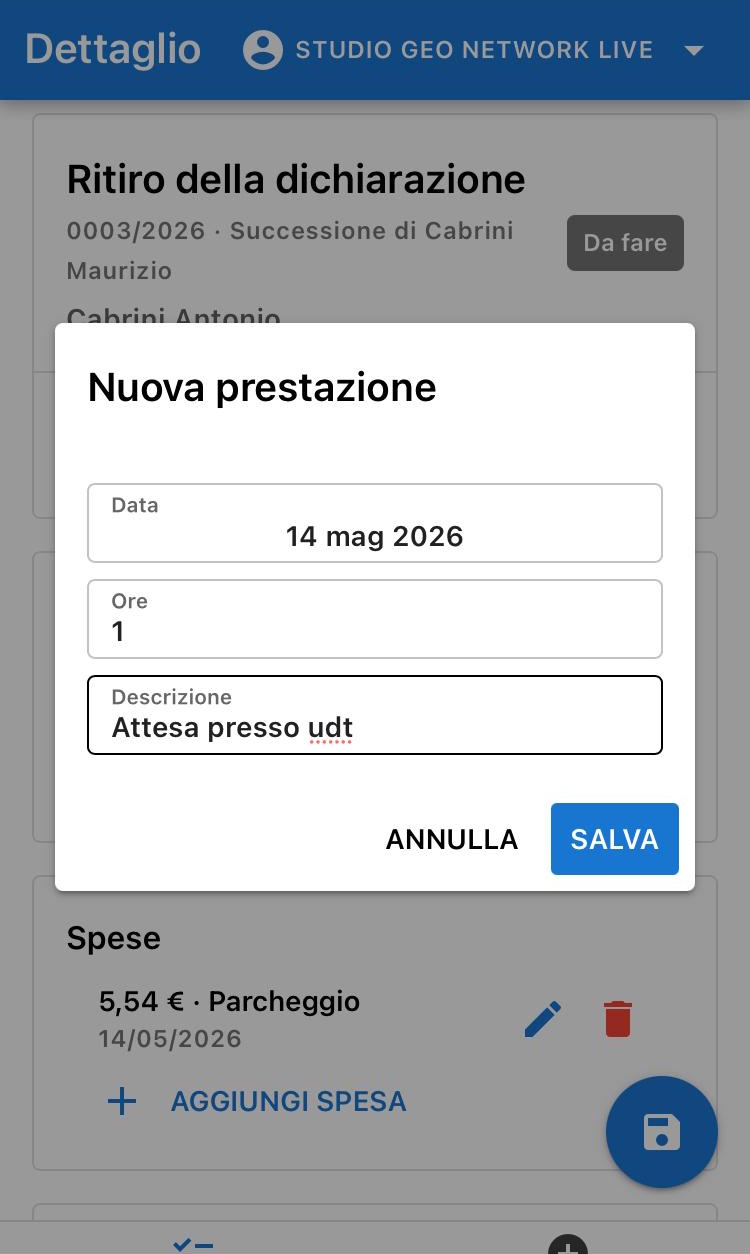 Dialog di inserimento prestazione