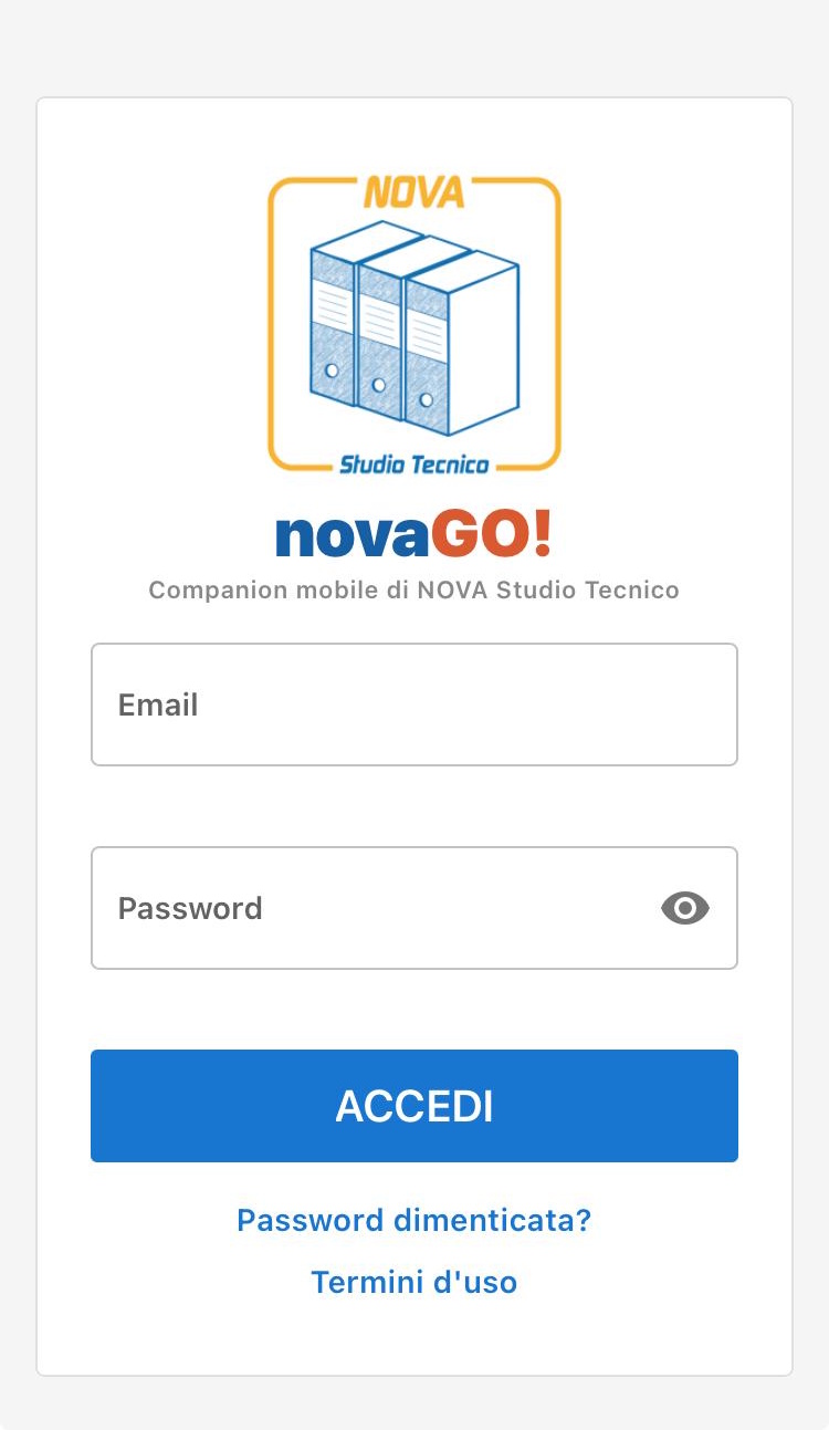 Schermata di login di novaGO!