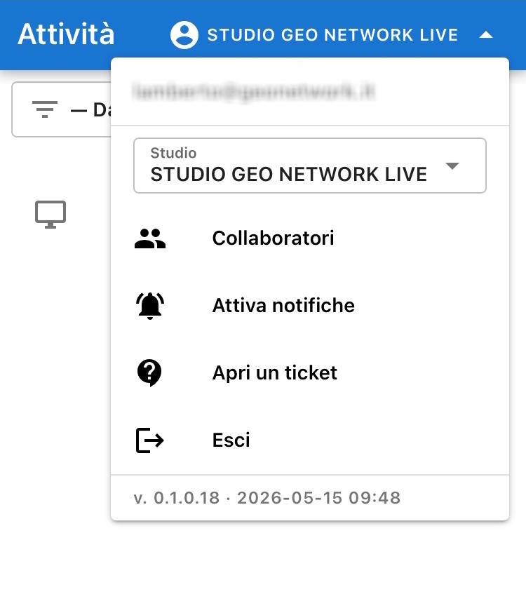 Menu dello studio con la voce Apri un ticket