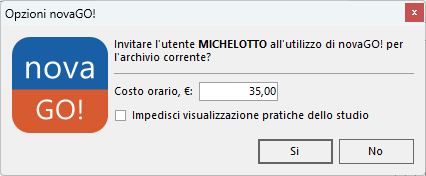 Finestra Gestione utenti con il pulsante novaGO! sull'utente selezionato
